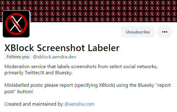 Screenshot of the XBlock Bluesky page